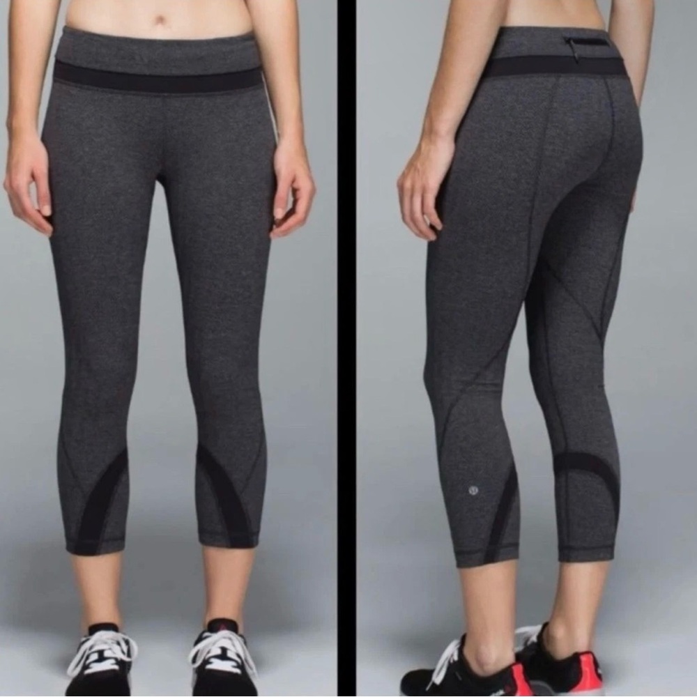 Lululemon Run Inspire Crop II Luxtreme Herringbone Leggings Heathered Black Sz 6